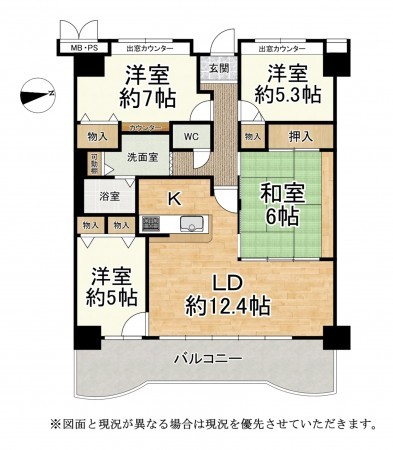大津市真野、マンションの間取り画像です