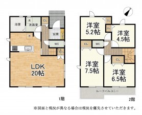 大津市月輪、新築一戸建ての間取り画像です