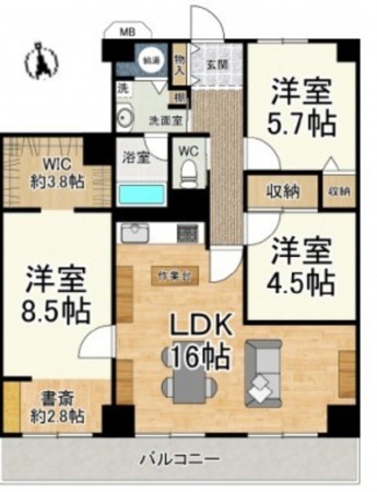 大津市湖城が丘、マンションの間取り画像です