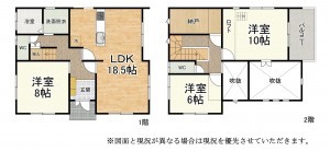草津市新浜町、中古一戸建ての間取り画像です