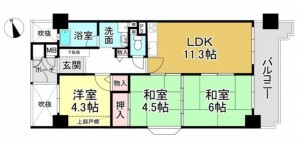 大津市大萱、マンションの間取り画像です