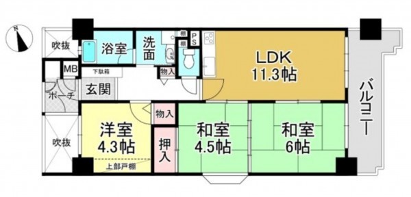 大津市大萱、マンションの間取り画像です