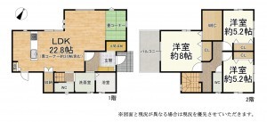大津市一里山、中古一戸建ての間取り画像です