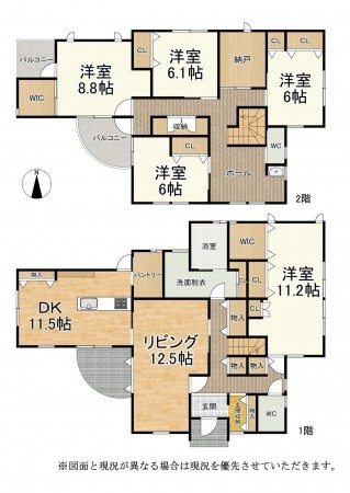 湖南市北山台、中古一戸建ての間取り画像です
