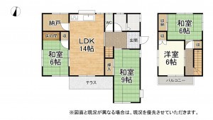 湖南市岩根、中古一戸建ての間取り画像です