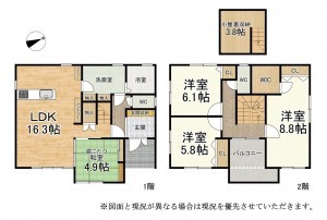 甲賀市水口町、新築一戸建ての間取り画像です