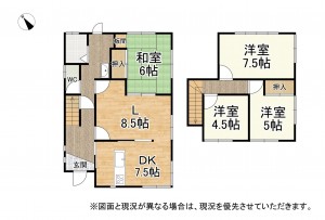 湖南市岡出、中古一戸建ての間取り画像です