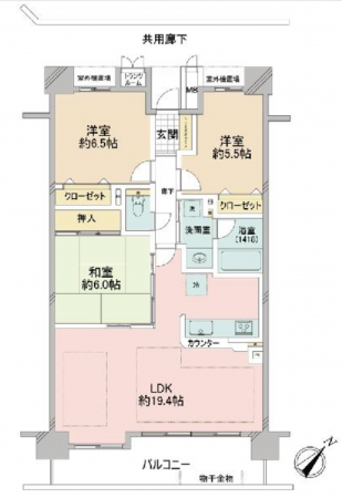 大津市桜野町、マンションの間取り画像です
