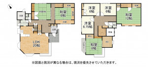 草津市橋岡町、中古一戸建ての間取り画像です