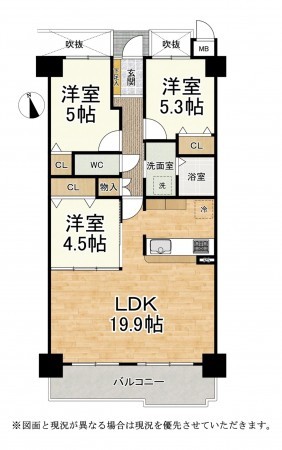 大津市大江、マンションの間取り画像です