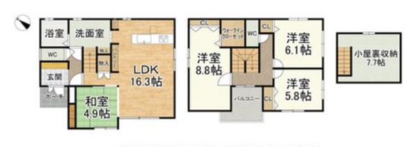 甲賀市水口町、新築一戸建ての間取り画像です
