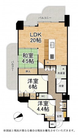 大津市秋葉台、マンションの間取り画像です