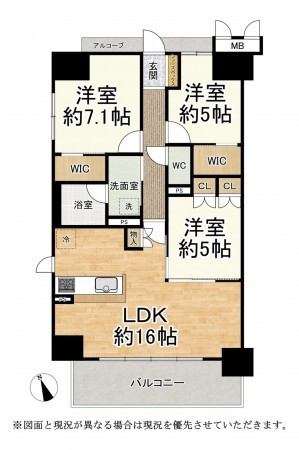 草津市大路、マンションの間取り画像です