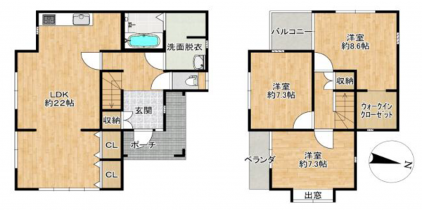 湖南市下田、中古一戸建ての間取り画像です