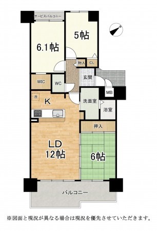 大津市本堅田、マンションの間取り画像です