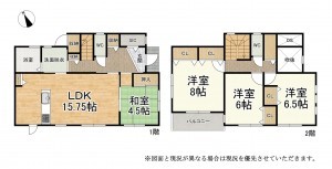 大津市仰木の里、中古一戸建ての間取り画像です