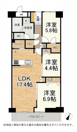 草津市西大路町、マンションの間取り画像です