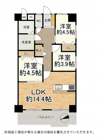 大津市大江、マンションの間取り画像です