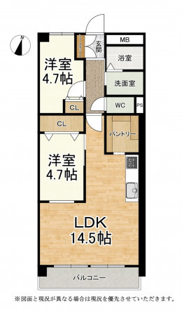 草津市西大路町、マンションの間取り画像です