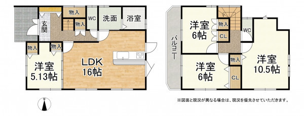 湖南市下田、中古一戸建ての間取り画像です