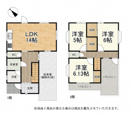 草津市上笠、中古一戸建ての間取り画像です