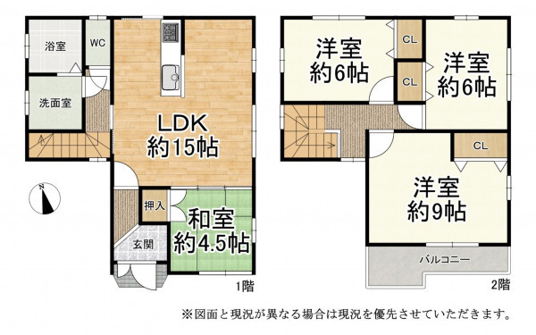 草津市野村、中古一戸建ての間取り画像です