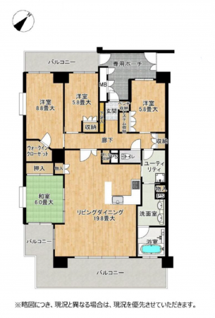大津市茶が崎、マンションの間取り画像です
