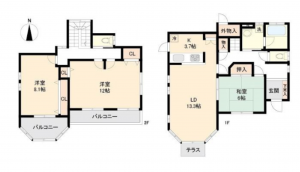 横須賀市池上、中古一戸建ての間取り画像です