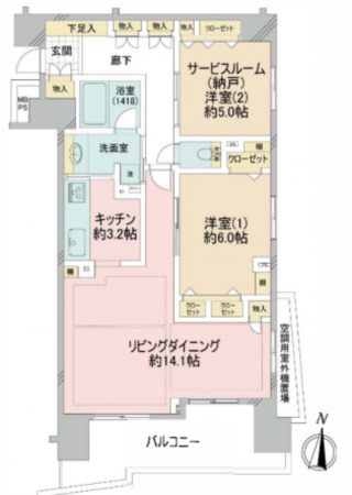 横須賀市本町、マンションの間取り画像です