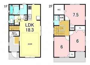 一宮市馬見塚、中古一戸建ての間取り画像です