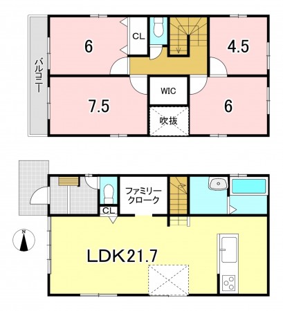 一宮市三ツ井、新築一戸建ての間取り画像です