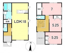 一宮市千秋町小山、新築一戸建ての間取り画像です