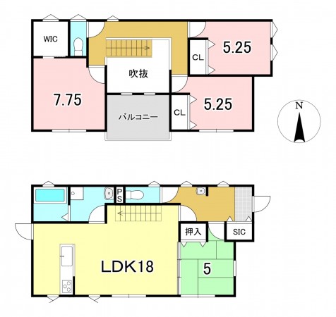 一宮市伝法寺、中古一戸建ての間取り画像です