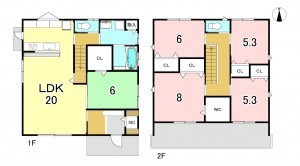 一宮市小信中島、中古一戸建ての間取り画像です
