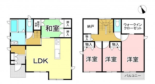 一宮市三ツ井、中古一戸建ての間取り画像です