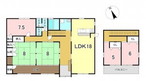 一宮市伝法寺、中古一戸建ての間取り画像です