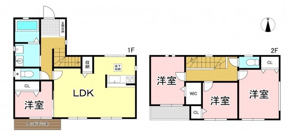 一宮市浅井町河田、中古一戸建ての間取り画像です