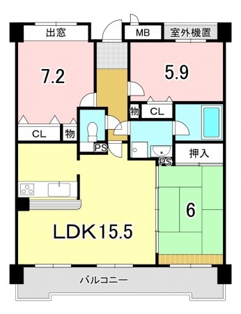 一宮市森本、マンションの間取り画像です