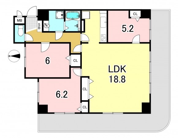 一宮市北方町曽根、マンションの間取り画像です