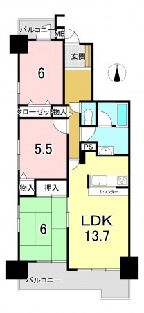 一宮市東五城、マンションの間取り画像です