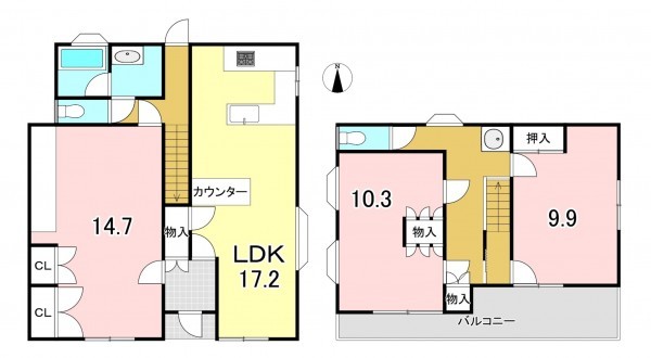 一宮市両郷町、中古一戸建ての間取り画像です