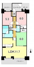 一宮市大宮、マンションの間取り画像です