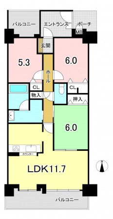 一宮市大宮、マンションの間取り画像です