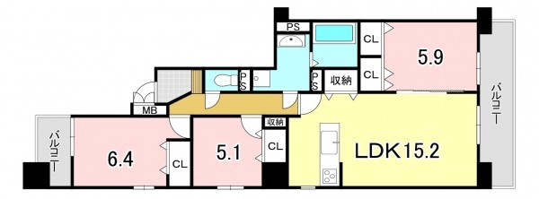 一宮市栄、マンションの間取り画像です