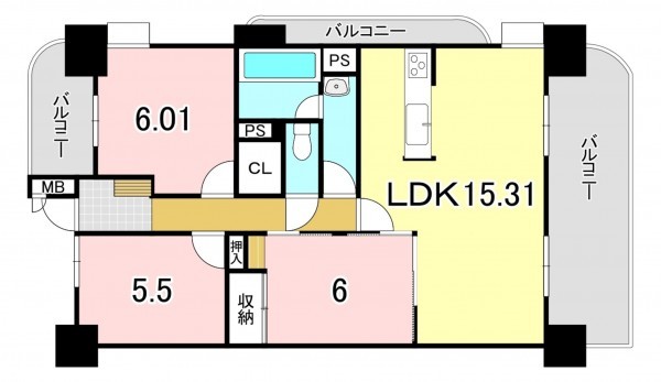 一宮市北方町北方、マンションの間取り画像です