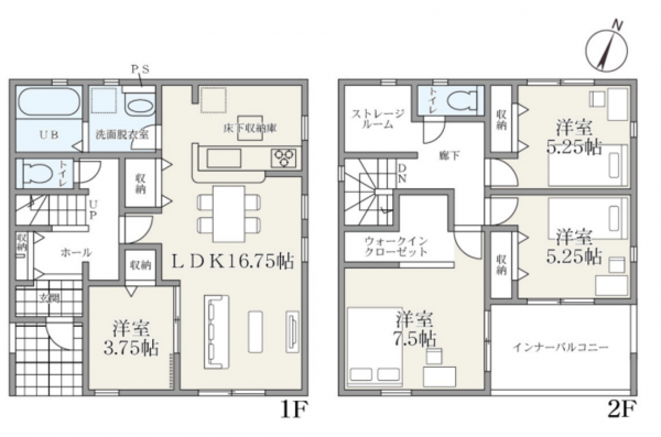 一宮市大和町妙興寺、新築一戸建ての間取り画像です