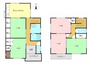 一宮市三ツ井、中古一戸建ての間取り画像です