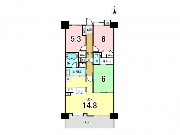 一宮市大宮、マンションの間取り画像です