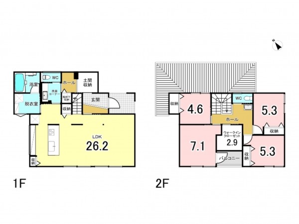 一宮市千秋町加納馬場、中古一戸建ての間取り画像です