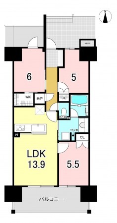 一宮市大宮、マンションの間取り画像です